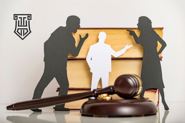a paper cut out of a couple arguing at their child custody mediation